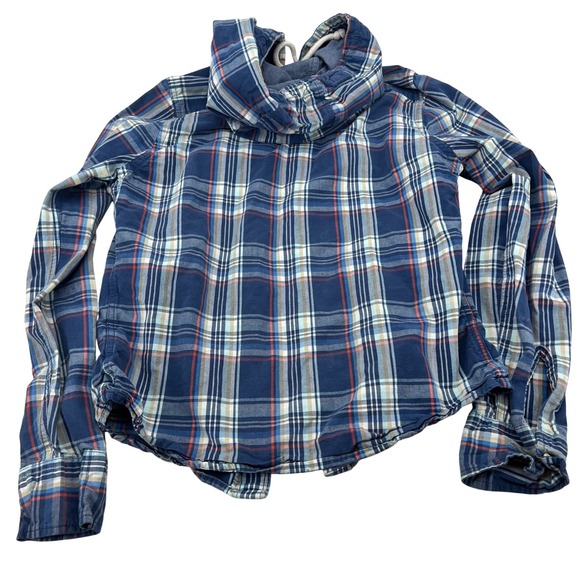 Hollister Men Blue Plaid Hooded Shirt Surfer Cut Long Sleeve Medium - Picture 7 of 8